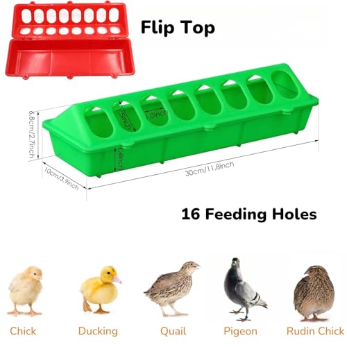 2 Pack Chick Feeder Waterer 16 Holes Chicken Feeder No Waste Poultry Feeder