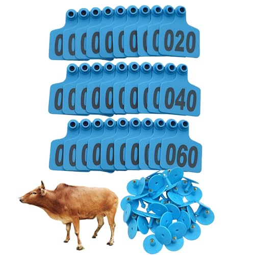 Cattle Ear Tags Animal Ear Tag Cows Animal Identification Ear Tags with Numbers 001-100/101-200/201-300/301-400/401-500 for Cattle Goat Pigs Cow 401-500 Blue - color: Blue, size: 401-500
