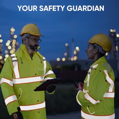 TICONN Reflective Rain Coat, Waterproof Hi Vis Safety Rain Jacket, Heavy Duty ANSI Class 3 High Visibility Trench Coat - size: Medium