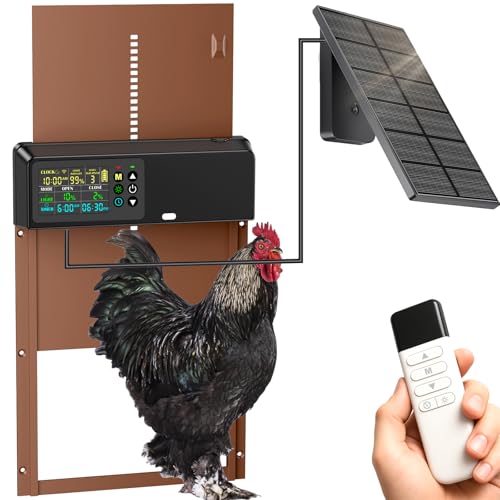 Automatic Chicken Coop Door Solar Powered with Timer&Light Sensor Remote Control 4Modes,Adjustable Anti-Pinch Strength&Weather Poof 1 - color: Dark Brown