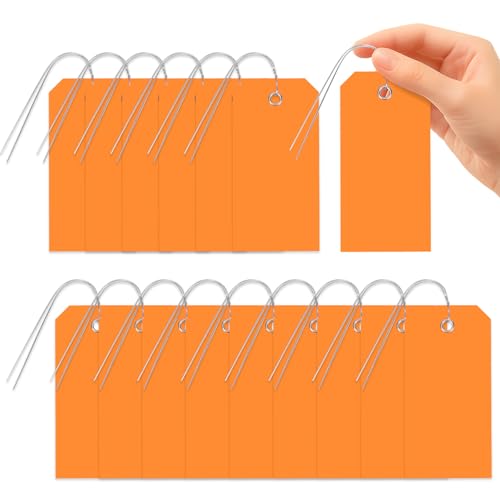 Glarks 101pcs Orange 6 x 12cm Waterproof Writable Tags with String Set, PVC Shipping Tags, Heavy Duty Shipping Moving Tag, Blank Labeling Tag for Home, Office - color: Orange
