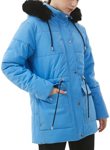 MOERDENG Women's Warm Winter Puffer Coat Thicken Fleece Lined Down Jacket Faux Fur Detachable Hood Snow Parka - color: Denim Blue, size: Medium