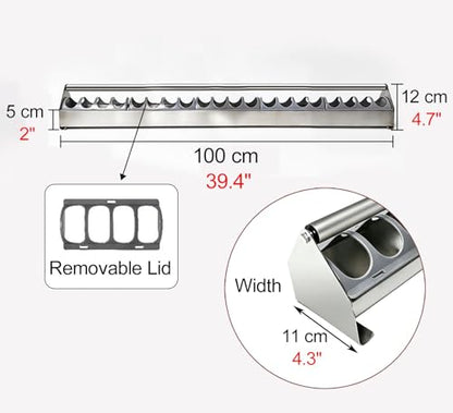 Stainless Steel Pigeon Feeder for Mealworms, Brid Feeder with Separated Fence & Crossbar, Anti-rust Anti-waste Feed Trough, Easy to Install(L100cm/39.4") - size: L100cm/39.4"