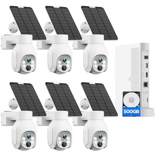 Solar Cameras Wireless Outdoor, 4MP Home Security Camera System, No Subscription, 360° Pan & Tilt, Color Night Vision, 5G & 2.4G WiFi, 500GB HDD 10CH NVR, Motion Detection for Farm Ranch Home