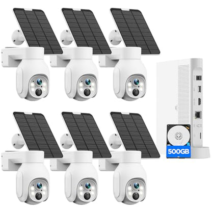 Solar Cameras Wireless Outdoor, 4MP Home Security Camera System, No Subscription, 360° Pan & Tilt, Color Night Vision, 5G & 2.4G WiFi, 500GB HDD 10CH NVR, Motion Detection for Farm Ranch Home