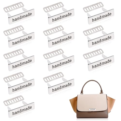 TXIN 12 Pieces Handmade Metal Labels with Shim Rectangle Alloy Tags Hand Made Printed Signs Label for DIY Crafts Sewing Items Purses Bags Shoes - color: Silver
