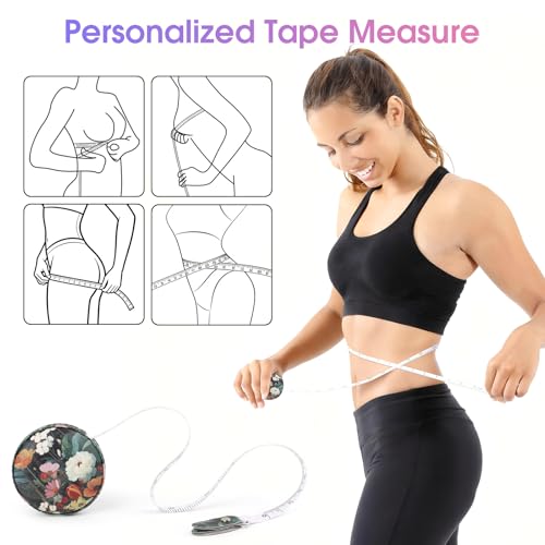Retractable Mini Tape Measure, Auto-Retract, Premium Leather Tape Measure, Dual-Sided Ruler, Ideal for Fabric Cutting, Body Measurements, and Handicrafts (Black Flowers) - color: Black Flowers