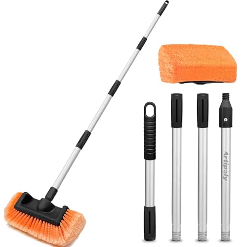 ARTIPOLY 65" Five-Sided Car Wash Brush with Extension Pole, Car Wash 12" Dip Soft Five-Sided Brush, No Scratch Car Cleaning Brush Supplies for RV Boat Truck SUV, House Siding, Snow - size: 12" brush 65" pole