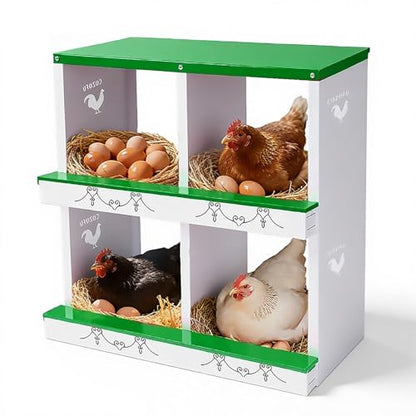 Chicken Nesting Boxes 4 Compartment Roll Away Laying Eggs Collection Metal Nesting Box Easy Wall Solid Wood Egg Laying Box or Chickens, Hens, Ducks Green - color: Green, size: 4 HOLE