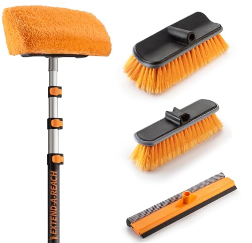 20 Foot Exterior House Cleaning Brush Set with 4-12 ft Extension Pole // Vinyl Siding Brushes with Telescopic Extendable Pole & Window Cleaning Squeegee Tool // the Ultimate Extension Scrub Brush Set - size: 12 feet