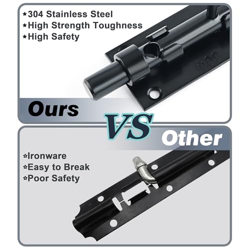 Alise Slide Lock SUS304 Stainless Steel Gate Latch, Slide Bolt Latch,Thickened Heavy Door Latch Lock,8 Inch Black Barrel Bolt Latch, Security Slide Latch Lock - color: Black, size: 8 Inch (Regular)