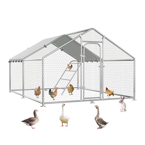 Large Metal Chicken Coop with Roosting Perch, Waterproof and UV-Resistant Cover,Outdoor Walk-in Cage Hen House for Yard Farm Rabbit Duck Chicken Run Spire Roof(10’ W x 13.2’ L x 6.4’ H) - size: 13x10Ft-Spire