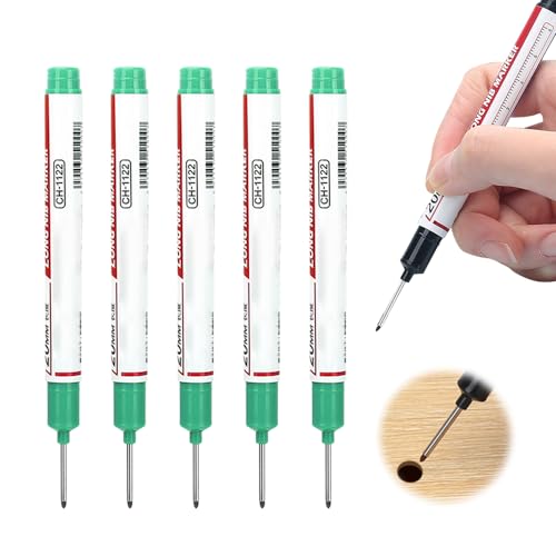 Eadwe 5PCS Long Head Deep Hole Marker Pens, 20mm Deep Reach Markers, Quick-dry Waterproof Long Nib Permanent Markers, Carpenter Ink Marker Pens, Construction Marking Tool, Metal Marking Pen (Green) - color: Green