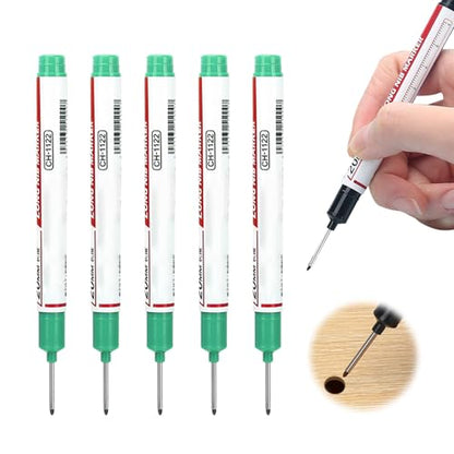 Eadwe 5PCS Long Head Deep Hole Marker Pens, 20mm Deep Reach Markers, Quick-dry Waterproof Long Nib Permanent Markers, Carpenter Ink Marker Pens, Construction Marking Tool, Metal Marking Pen (Green) - color: Green