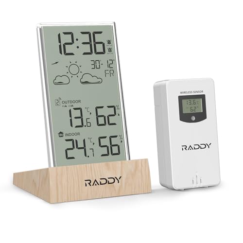 Raddy V5 Wireless Weather Station for Indoor Outdoor Thermometer Hygrometer, Battery Powered Temperature & Humidity Monitor with 5.0’’ LCD Display, Weather Forecast, Wireless Remote Sensor
