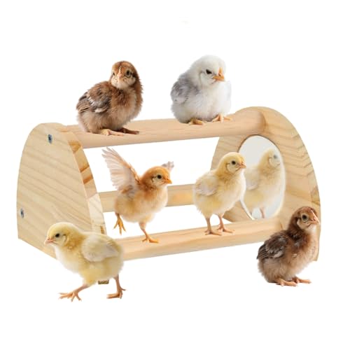 Chicken Perch, Natural Wood Chicken Roosting Perch, Hand-Polished Chick Roosting Bar, Sturdy Wood Stand Fits Birds' Gripping Instinct, Durable Poultry Accessories (Small, Semi-Circular with Mirror) - size: Semi-circular with mirror