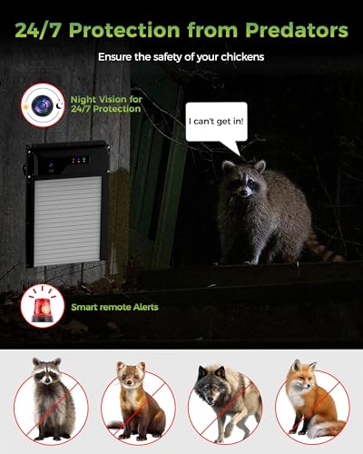 WiFi Automatic Chicken Coop Door, 13" x 9" with App & Remote Control, 1080P HD Camera, 5000mAh Battery, Timer, Anti-Pinch Protection & Security Alarm, Solar Powered or USB Charging