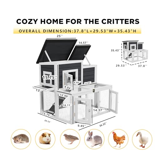 Outdoor Rabbit Hutch, Bunny Cage, Chicken Run Coop Wooden Quail Cage Duck Coop with Ventilating Wire Poultry House for Small Animals (Gray+Black) - color: Gray+Black