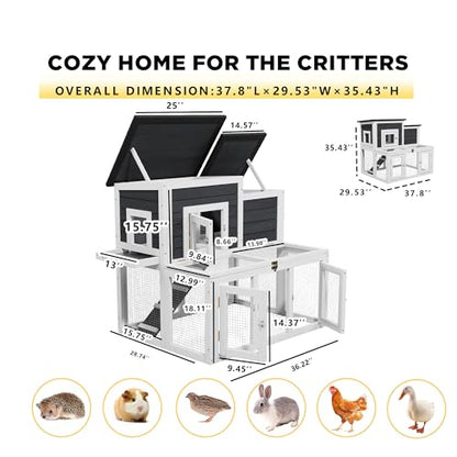 Outdoor Rabbit Hutch, Bunny Cage, Chicken Run Coop Wooden Quail Cage Duck Coop with Ventilating Wire Poultry House for Small Animals (Gray+Black) - color: Gray+Black