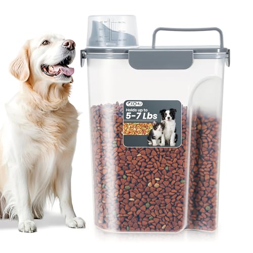 Dog Cat Food Storage Container, Pet Food Pourable Container Airtight with Large Spout & Cup, BPA-Free Plastic Food Dispenser for Pet Food, Bird Seed, Rice, Flour (Dark Gray, 5L) - color: Dark Gray, size: 5L