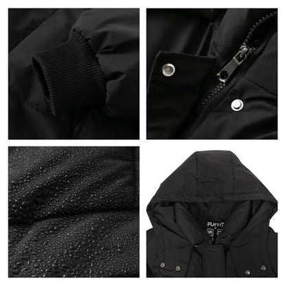 PUFFIT Long Puffer Jacket for Women,2024 Thickened Winter Coat Hooded with Deep Pockets, Ladies Warm Winter Jacket - color: Black, size: Medium