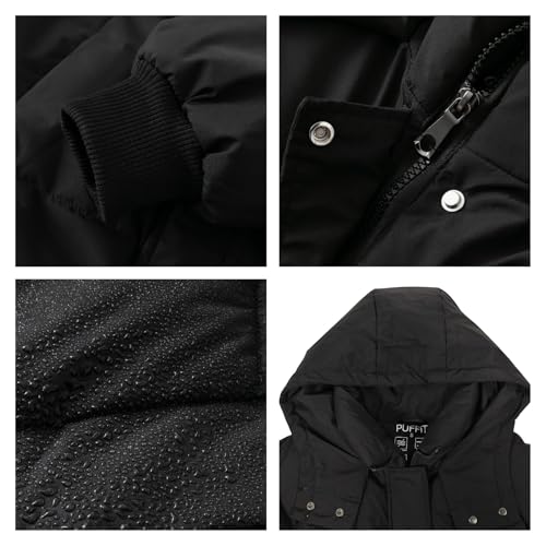 PUFFIT Long Puffer Jacket for Women,2024 Thickened Winter Coat Hooded with Deep Pockets, Ladies Warm Winter Jacket - color: Black, size: XX-Large