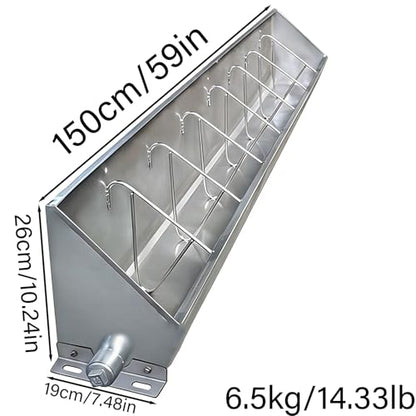 40in / 59in / 79in Livestock Feed Trough Heavy Duty Stainless Steel Pig Feeder, Separated Fence Feeder Trough with Visable Feed Design Thickened Multipurpose Trough Creep Feeder,Silver,150cm - size: 150cm