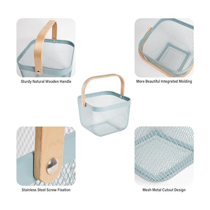 Metal Mesh Steel Harvest Basket, Square Wire Garden Basket with Handle – Multi-Functional Storage Organizer for Gathering Vegetables, Fruits, Kitchen, Garden, Picnic (Aqua-Square) - color: Aqua-Square