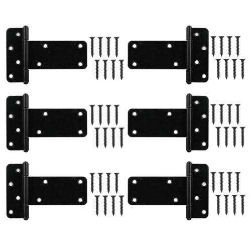 5 in T-Strap Shed Door Hinges 260 Lbs Capacity, 6 Pack Heavy Duty Gate Hinge, Black Gate Strap Hinges, Black Wrought Hardware for Wooden Fences, Barn Door, (Patent Pending) - color: Black, size: 5 in -6 pcs