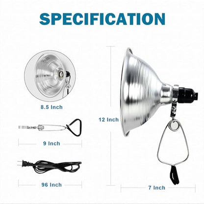 EP Clamp Lamp Light with Detachable 8.5 Inch Aluminum Reflector, 150 Watt E26 Socket (No Bulb Included), 8 Foot 18/2 SPT-2 Cord Cord, 1 Pack - size: 8