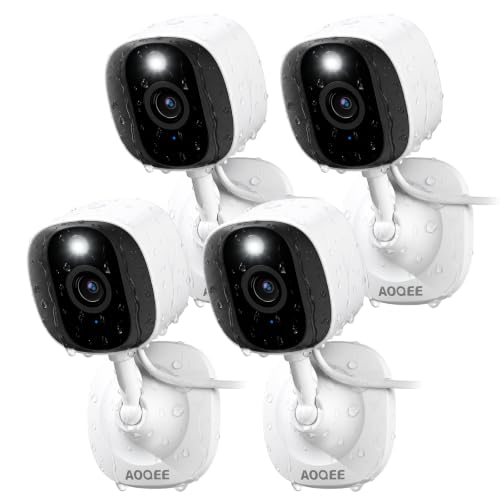 AOQEE 2K Cameras for Home Security-Outdoor/Indoor Camera for Dog/Cat/Pet/Nanny/Baby/Elderly, Color Night Vision, White Light, Siren, 24/7 SD Recordings, Works with Alexa, Plug in (C1-White-4pack-2.4G) - style: C1-White-4pack-2.4G