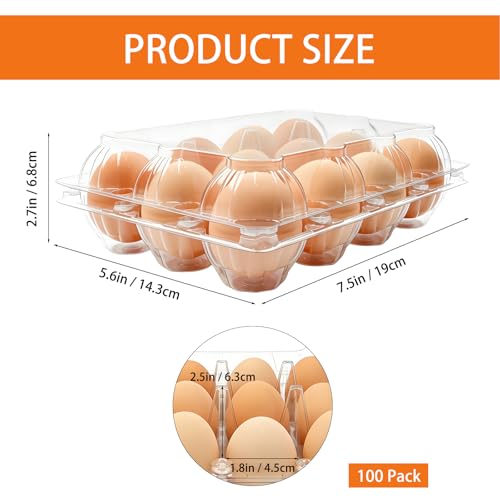 100 Pack 3x4 Plastic Egg Cartons Bulk 12 Count Clear, Reusable Stackable Dozen Chicken Eggs Containers Holders for Storage, Family, Farm Markets and Commercial Display - size: 3x4 Grid