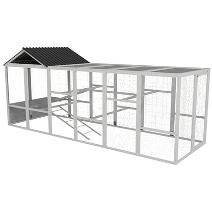 PawHut Wooden Chicken Coop Run for 6-10 Chickens, Hen House, Poultry Cage Add-On with Storage, Perches, 141.75" x 48" x 61", Gray - color: Gray