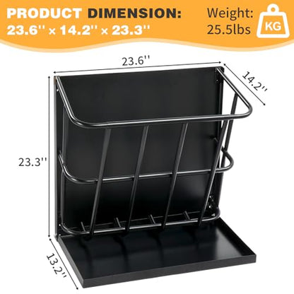 Wall Mount Hay Rack, Metal 2 in 1 Hay and Grain Livestock Feeder for Goats, Sheep, Horse