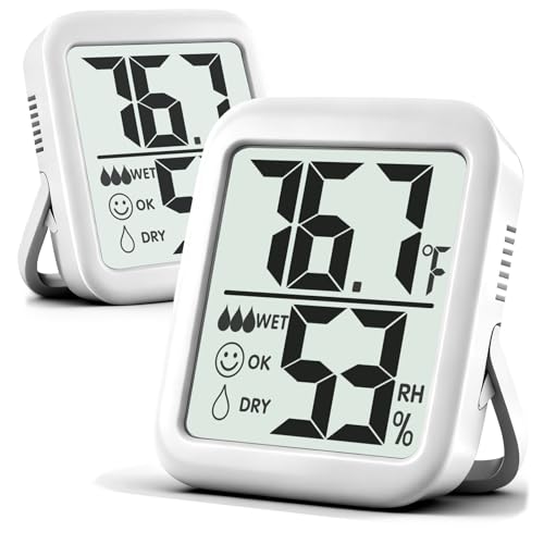 Antonki 2 Pack Room Thermometer for Home, Hygrometer Indoor Humidity Meter Gauge, Digital Temperature and Humidity Monitor Sensor for House, Terrarium, Incubator, Greenhouse - Battery Included - color: 2 Pcs * Classic White ( 90%+ Choice for Home )