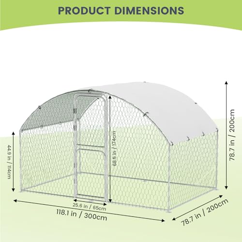 Large Metal Chicken Coop, Walk-in Poultry Cage, Large Chicken Run with Waterproof & Anti-Ultraviolet Cover, Chicken House with Double Lockable Doors for Outdoor 9.8x6.5x6.6Ft - size: 9.8' W x 6.5' D x 6.5' H