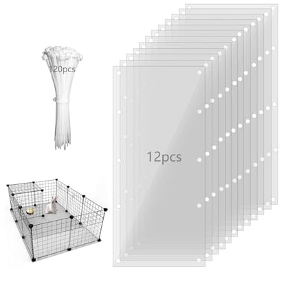 12PCS Pet Cage Guard, Rabbit Urine Guard, 13.8" x 5.9" Pet Cage Edge Liner with 120PCS Ties for Rabbit, Guinea Pig, Hamster, Chinchilla, Hedgehog, Ferret, Bunny - size: 13.8" x 5.9" - 12PCS