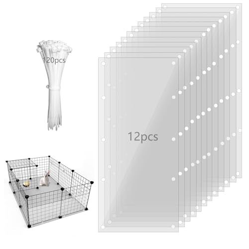 12PCS Pet Cage Guard, Rabbit Urine Guard, 13.8" x 5.9" Pet Cage Edge Liner with 120PCS Ties for Rabbit, Guinea Pig, Hamster, Chinchilla, Hedgehog, Ferret, Bunny - size: 13.8" x 5.9" - 12PCS