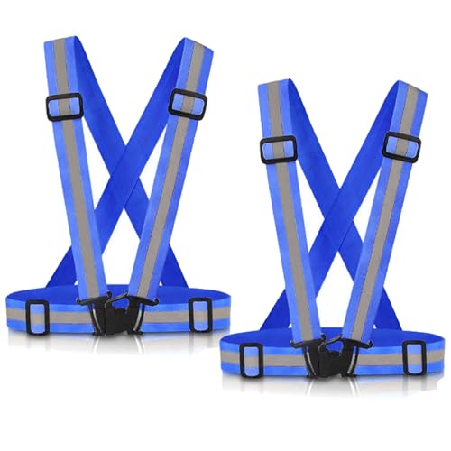 Reflective Vest Running Gear, 2Pack High Visible Safety VES for Cycling Jogging Running Walking, Adjustable for Men Women - color: 2 x Blue