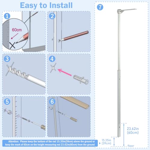 tonchean Height Measurement for Wall, Medical Wall Mount Stadiometer for Kids & Adults Aluminum Height Measurement Tool Accurate Scale Telescopic Height Measuring Rod, 23.6-78.7 in/60-200 cm