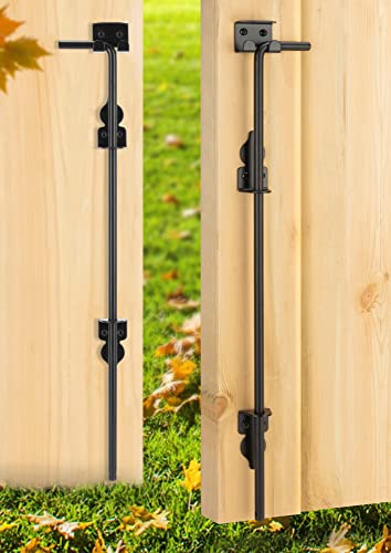 24" Heavy Duty Cane Bolt Gate Drop Rod Hardware Ground Latch for Wood PVC Vinyl Metal Fences Gates, Double Doors, Black Solid Steel -2 Pack - color: 2 PACK, size: 24 Inch