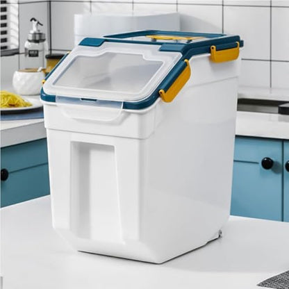 Saim 50 lbs Rice & Flour Storage Container 2 Pack Airtight BPA-Free Plastic Dispenser Bin with Wheels, Locking Lid, Measuring Cup & Scoop for Dry Food, Sugar, Baking Supplies, Grain Holder (Dark Blue) - color: 2Pack 50lbs Dark Blue