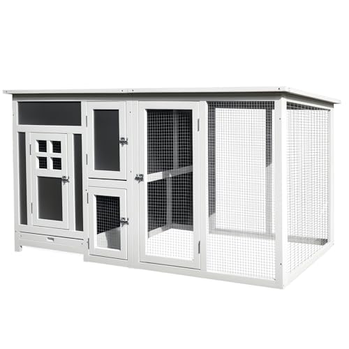 PawHut 63" Outdoor Chicken Coop Wooden, Chicken Cage with Run Area, Nesting Box, Hen House with Waterproof Roof, Removable Tray