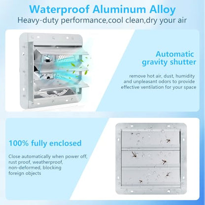 10 inch Shutter Exhaust Fan with Speed & Thermostat Control, 1200 SQ.Ft Coverage Area, 820 CFM, Upgrade Wall Mount Attic Vent Fan for Greenhouse, Garage, Chicken Coops Ventilation Fans - size: 10 inch