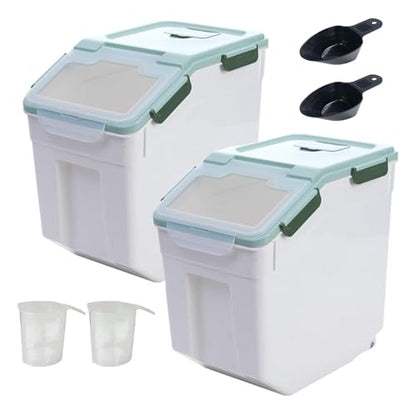 Large Flour Storage Container Bin 50lb, 2Pack Airtight Rice Storage Containers with Wheels Seal Locking Lid, BPA Free with Measuring Cup&Scoop for Flour, Rice, Grain(Green) - color: Green