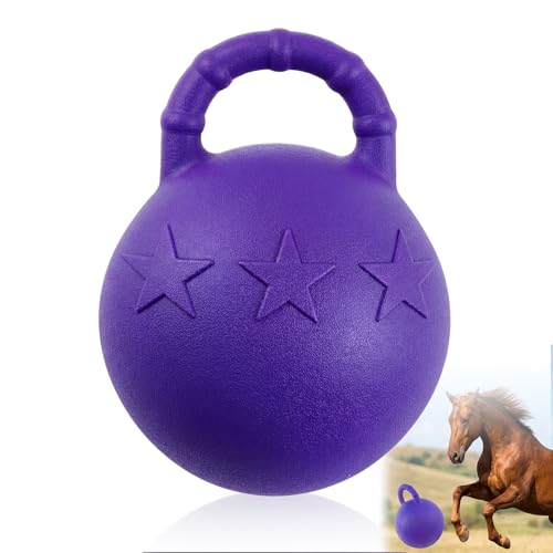 Seenelling 1 Pcs 10 Inch Horse Ball with Handle, Fruit Scented Horse Stall Toy, Anti Burst Slow Rebound Rubber Equine Play Herding Ball for Boredom Relief, Stable Enrichment Interactive (Purple) - color: Purple