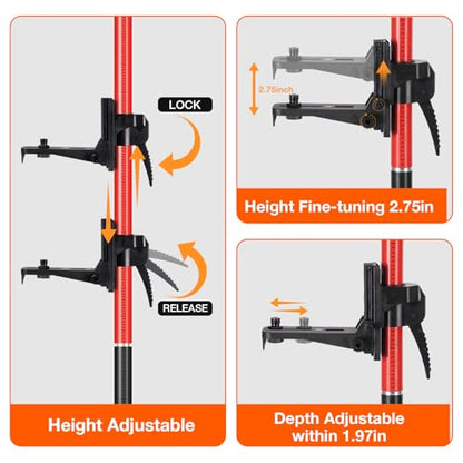 12Ft Telescoping Laser Level Pole with Tripod - Adjustable Laser Stand with Dual Thread Adapter (1/4"-20 & 5/8"-11) for Rotary and Line Lasers, Includes Carrying Case & Bubble Level(Black&Red) - color: Black&red