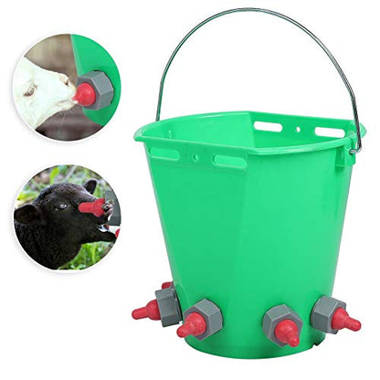 Zerodis Plastic Milk Feed Bucket, Large Capacity Animal Feeding Pot, Multiple Nipples 8L High Capacity Lamb Milk Feed Bucket for Cattle Sheep Livestoc Farm Animal