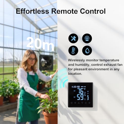 GROWNEER 12 Inch Shutter Exhaust Fan with Temperature Humidity Controller, 1200 CFM Remote Control Vent Fan, 10-Speed Adjustable Wall Mount Attic Fan for Greenhouses Garages Sheds - style: 12 Inch with Temperature Humidity Controller
