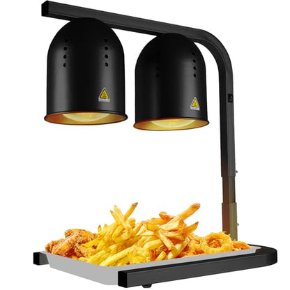 Heat Lamp for Food, with Two 250W Bulbs for Fast and Even Heating, Food Heat Lamp with Adjustable Height Stand, Commercial Food Warmer Lamp for Home, Fast Food Restaurant, Buffet, Bakery Black - color: Black
